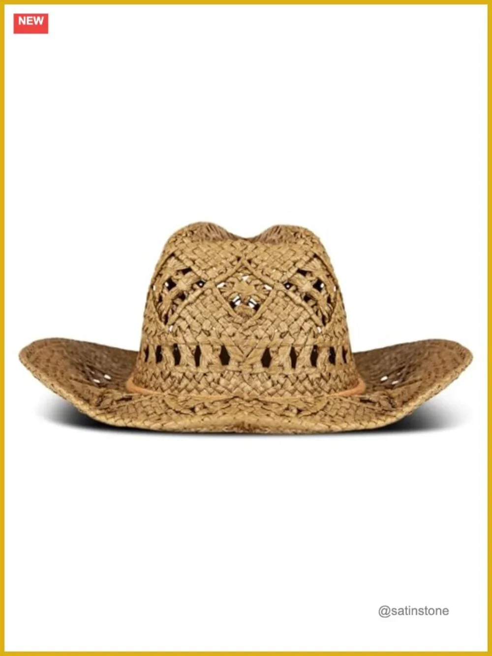 Woven Straw Cowboy Hat with Rope Detail, Wide Brim Sun Protection, Adjustable